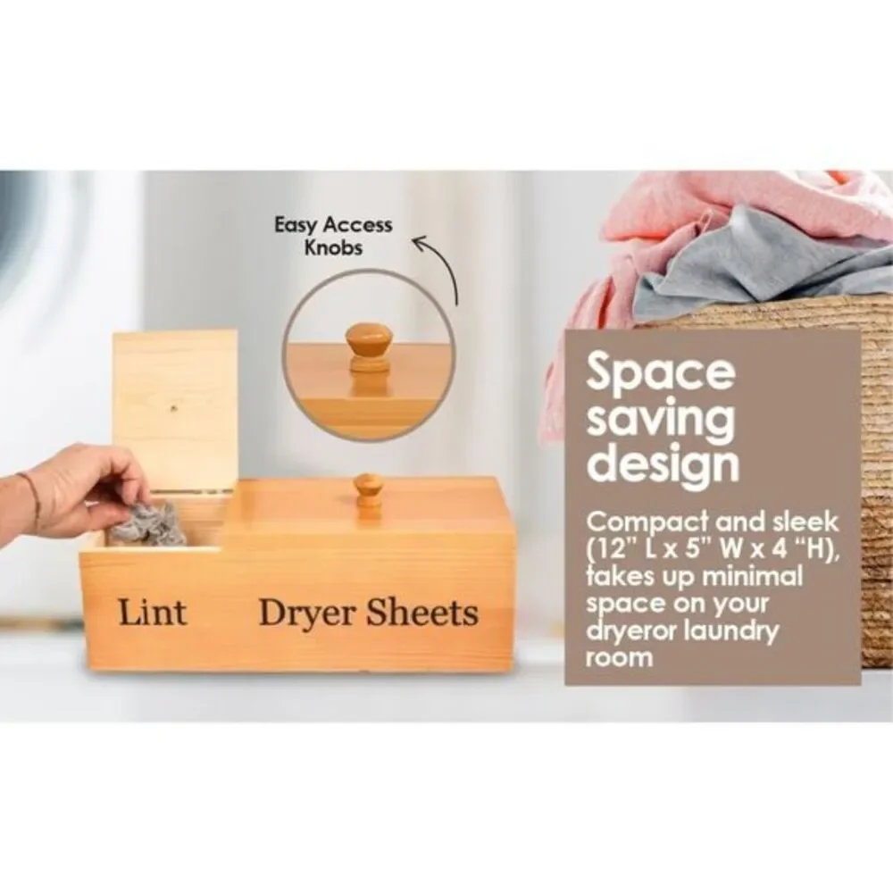 Kitchen + Kats Dryer Sheet Holder with Lid – Laundry Room Organizer‎ w/ Lint Box
